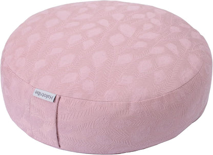 Meditation Cushion, Comfortable Meditation Pillow with Peacock Feather Jacquard Cover. Buckwheat Hull Filled Zafu Floor Pillow 16 * 16 * 5 in