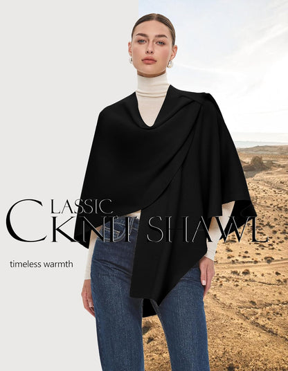 PULI Womens Large Cross Front Poncho Sweater Wrap Topper Knitted Elegant Shawls Cape for Fall Winter