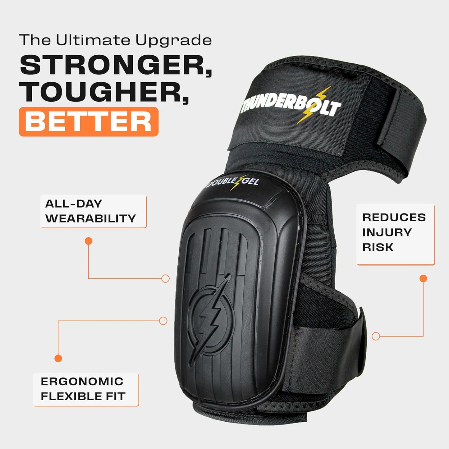 Thunderbolt Knee Pads for Men Construction Knee Pads for Work for Men and Women with Double Gel for Gardening Flooring Roofing Heavy Duty with Extra Thick Foam and Strong Adjustable Non-Slip Straps