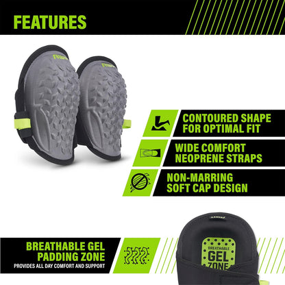 AWP Gel Stabilizer Non-Skid Knee Pads with Dual Layer Padding and Shock Stabilizer Caps for Flooring, Roofing, Decking for All-Day Support & Stability, Men and Women, One Size | L-22380-4