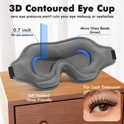 Sleep Eye Mask for Men Women, Sleeping Mask for Side Sleeper, Travel Blackout Night Blindfold Eye Shade Cover with Adjustable Strap (Black)