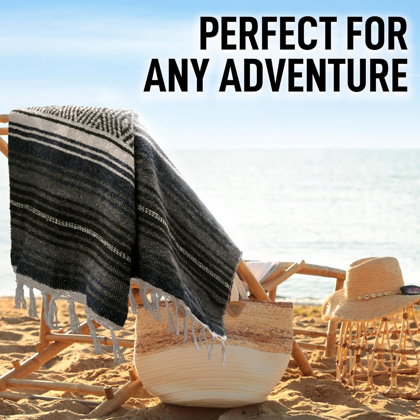 Hydration Nation Authentic Large Handwoven Mexican Blanket - Soft Yoga - Durable Serape - Lightweight Falsa, Beach, Camping, Picnic, Outdoor 70"x50" - Mandarin