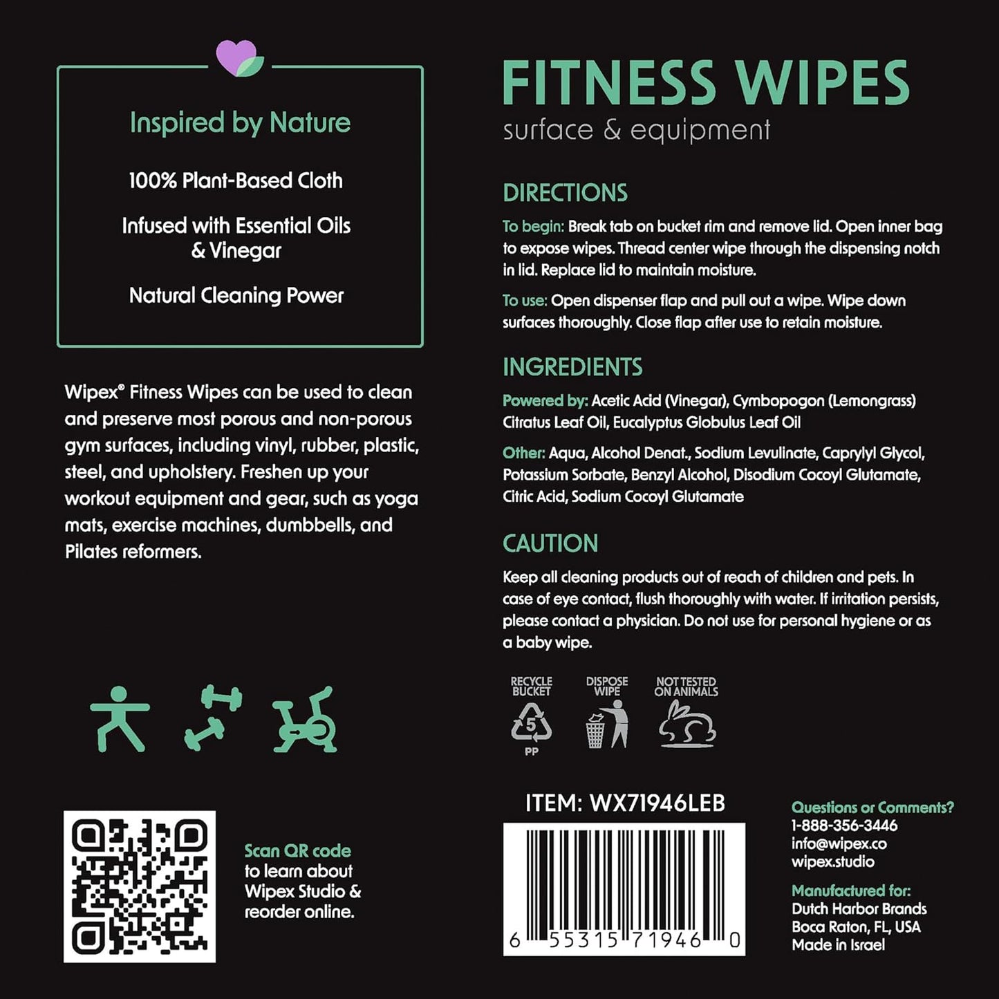 Wipex Yoga Mat Cleaner Wipes, EWG Verified, 400 Ct Plant-Based Lemongrass, Eucalyptus & Vinegar Wipes for Gym & Fitness Equipment & All Purpose Gym Cleaning - Safe for Peloton Bikes & Treadmills