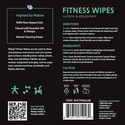 Wipex Yoga Mat Cleaner Wipes, EWG Verified, 400 Ct Plant-Based Lemongrass, Eucalyptus & Vinegar Wipes for Gym & Fitness Equipment & All Purpose Gym Cleaning - Safe for Peloton Bikes & Treadmills