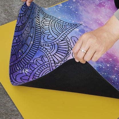 U&M 72'' x 27'' Travel Yoga Mat 1.5mm Thick - Foldable Non-Slip Natural Rubber Base & Suede Mat, Sweat-resistant Antibacterial Light Yoga Mat Material Cover for Women Men, Suitable for Beach Pilates Fitness