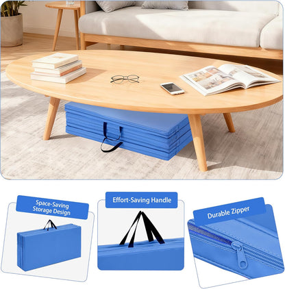 Outdoor Basic 6'x3'x2'' Gymnastics Mats Portable 4-Fold Tumbling Mat Thick Yoga Mat with PU Leather & Carry Handle for Home Workout, Yoga, MMA Core Training, Pilates