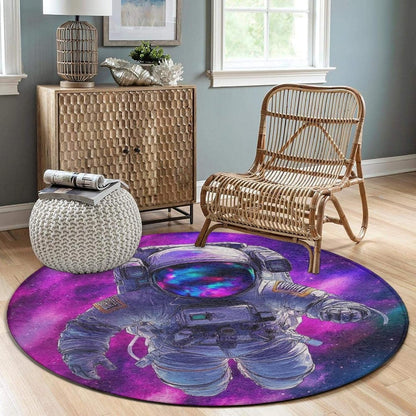 Home Decor Non Slip Kitchen Office Circle Rug, Machine Washable Modern Round Area Rug, Room Sofa Yoga Soft Round Carpet Purple Galaxy Trippy Space Astronaut Art, 36inch