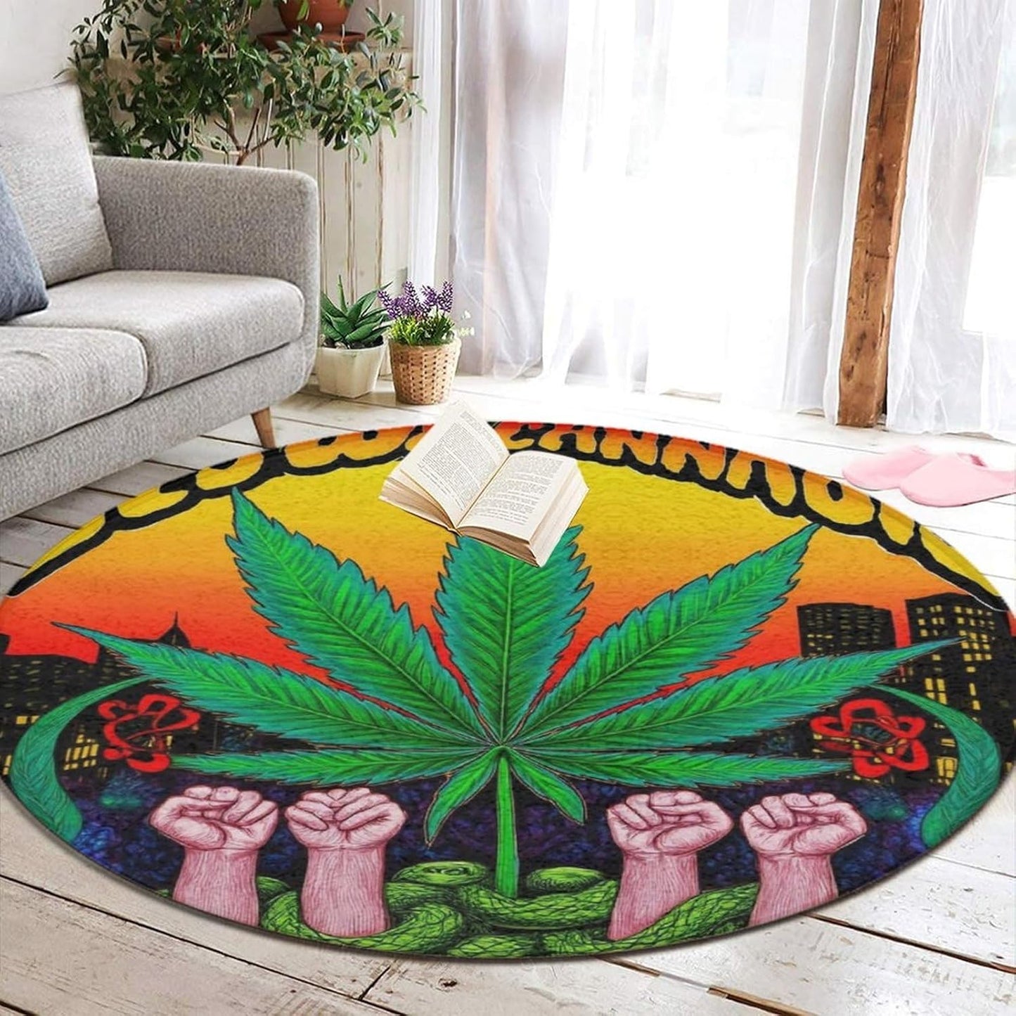 Machine Washable Modern Round Area Rug, Room Sofa Yoga Soft Round Carpet, Home Decor Non Slip Kitchen Office Circle Rug Union Jack Flag UK Mandala Art, 60inch