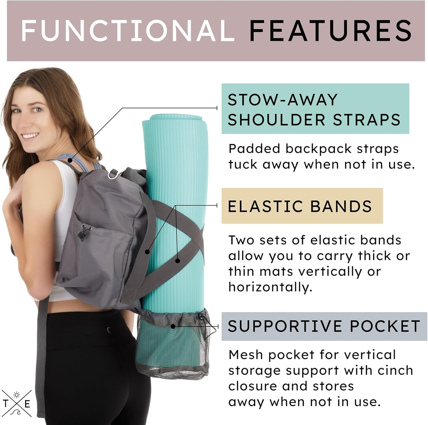 Yoga Mat Bag 4-in-1 Backpack, Tote Bag, Cross Body, Shoulder Bag – Water-Resistant, Durable, with Pockets, fits Thick & XL Mats – Carrier for Women & Men Ideal for Gym, Pilates, and Travel