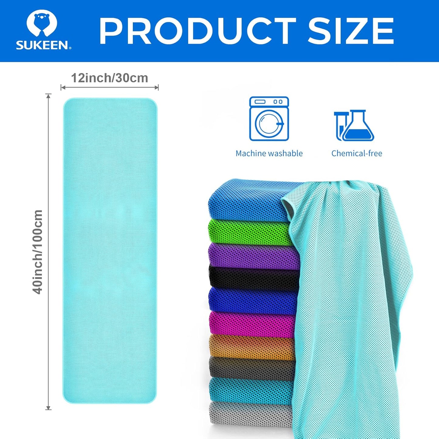 Sukeen [4 Pack Cooling Towel (40"x12"), Soft Breathable Chilly Microfiber Towel for Yoga,Sport,Running,Gym,Workout,Camping,Fitness,Workout & More Activities