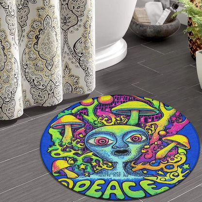 Machine Washable Modern Round Area Rug, Room Sofa Yoga Soft Round Carpet, Home Decor Non Slip Kitchen Office Circle Rug Trippy Rainbow Mushroom Tie Dye Art, 60inch