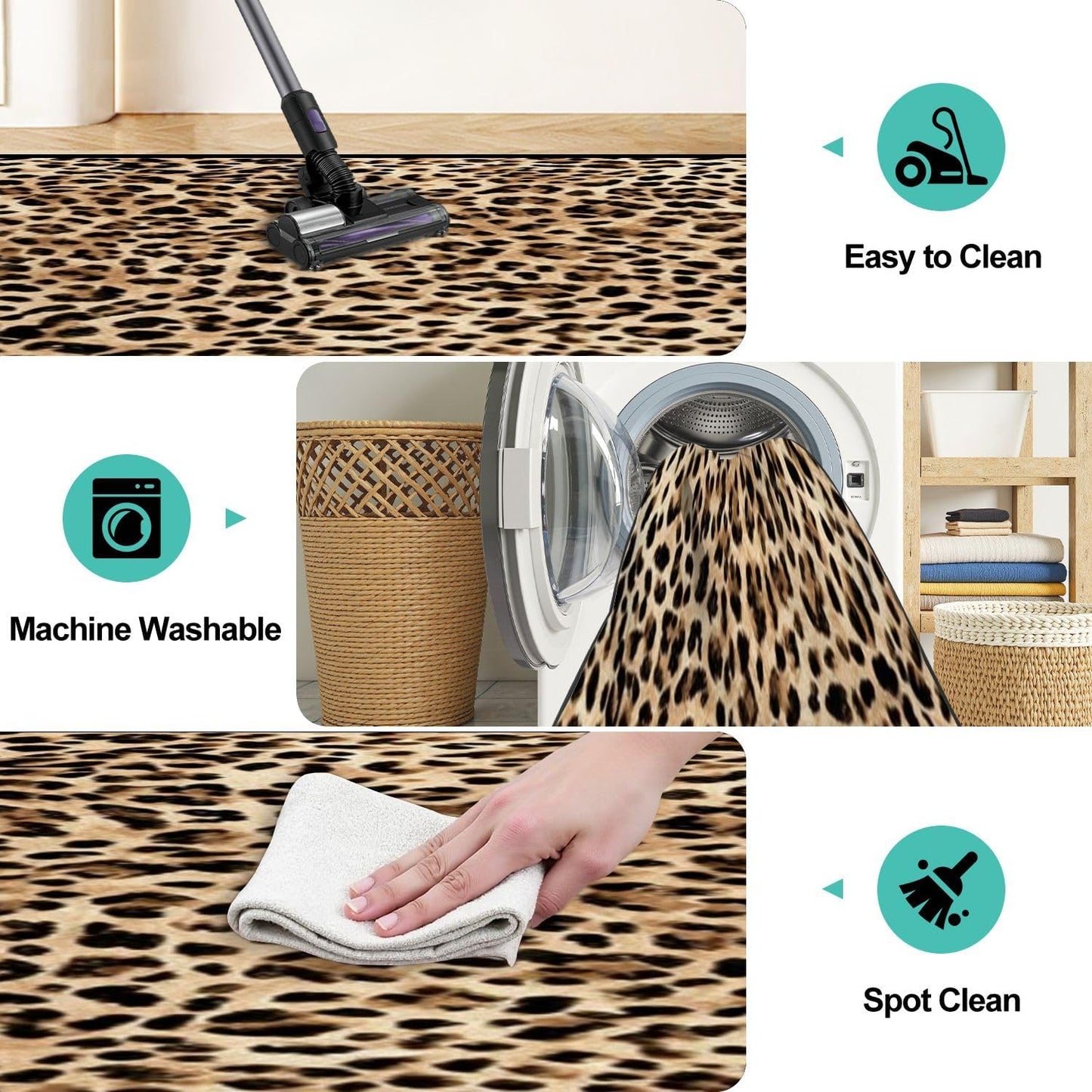Runner Rug Washable 2x8 Leopard Print Seamless Leopard Skin Fashionable Cheetah Fur Non-Slip Hallway Area Rug Indoor Outdoor Home Decor for Entryway Bathroom Kitchen Carpet Yoga Floor Mat