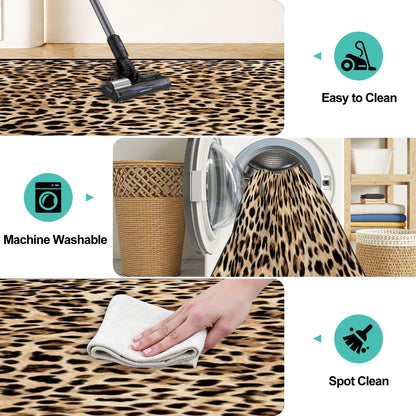 Runner Rug Washable 2x8 Leopard Print Seamless Leopard Skin Fashionable Cheetah Fur Non-Slip Hallway Area Rug Indoor Outdoor Home Decor for Entryway Bathroom Kitchen Carpet Yoga Floor Mat