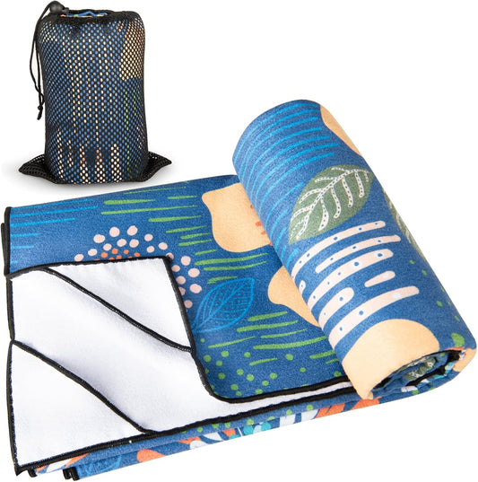 Colorful Star Large Yoga Towel with Corner Pockets, Non Slip Grip Dots Absorbent Hot Yoga Mat Towels, Yoga Blankets with Travel Bag, Mat Cover for Workout, Gym, Fitness - 74"x26", Purple Blue Lotus