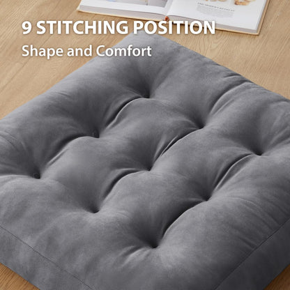 Meditation Floor Pillow Set of 1, Square Large Pillows Seating for Adults, Meditation Cushion Pillow,Tufted Corduroy Cushion for Tatami Living Room or Yoga, Light Gray, 22x22 Inch