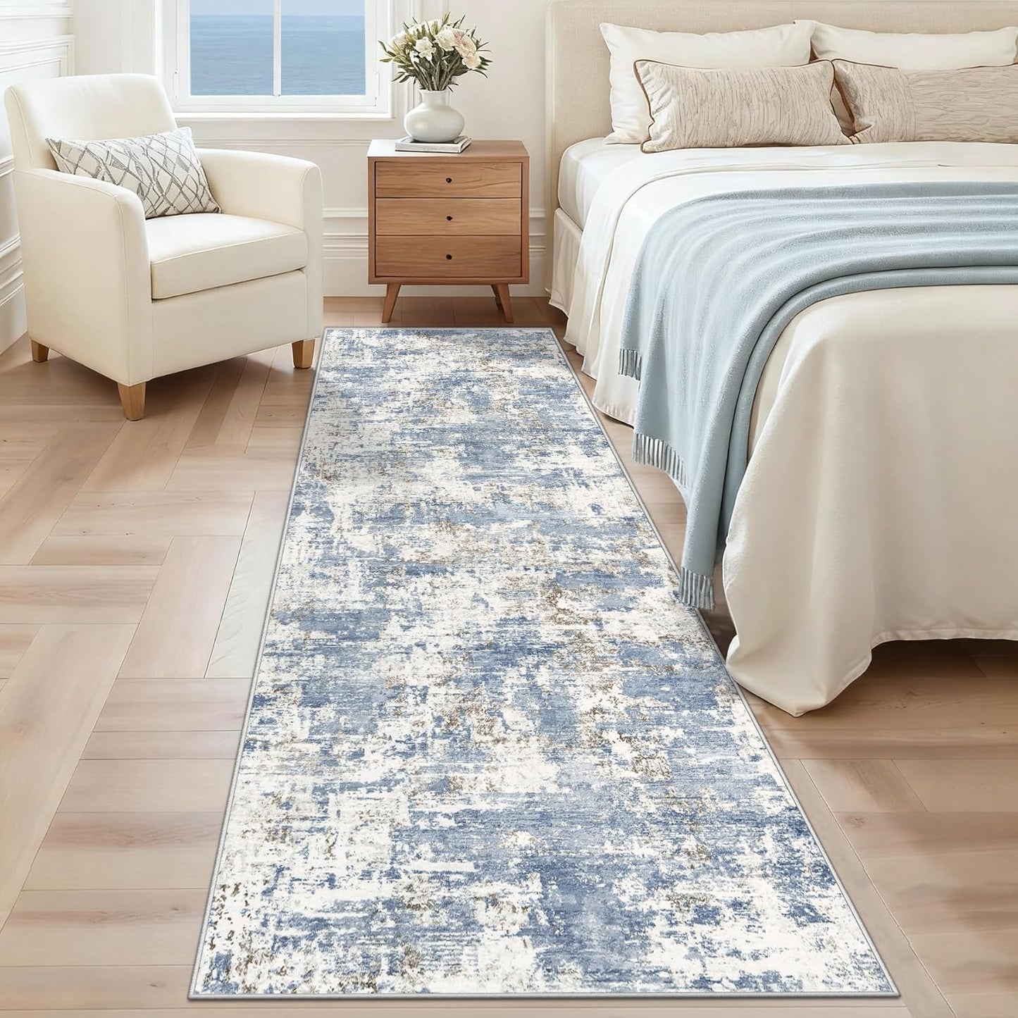 XLUEZ 8x10 Area Rugs for Living Room, Washable Modern Abstract Large Area Rug Neutral Soft Non Slip Kids Rug Stain Resistant Indoor Carpet for Bedroom Nursery Dining Children's Room(Blue, 8'x10')