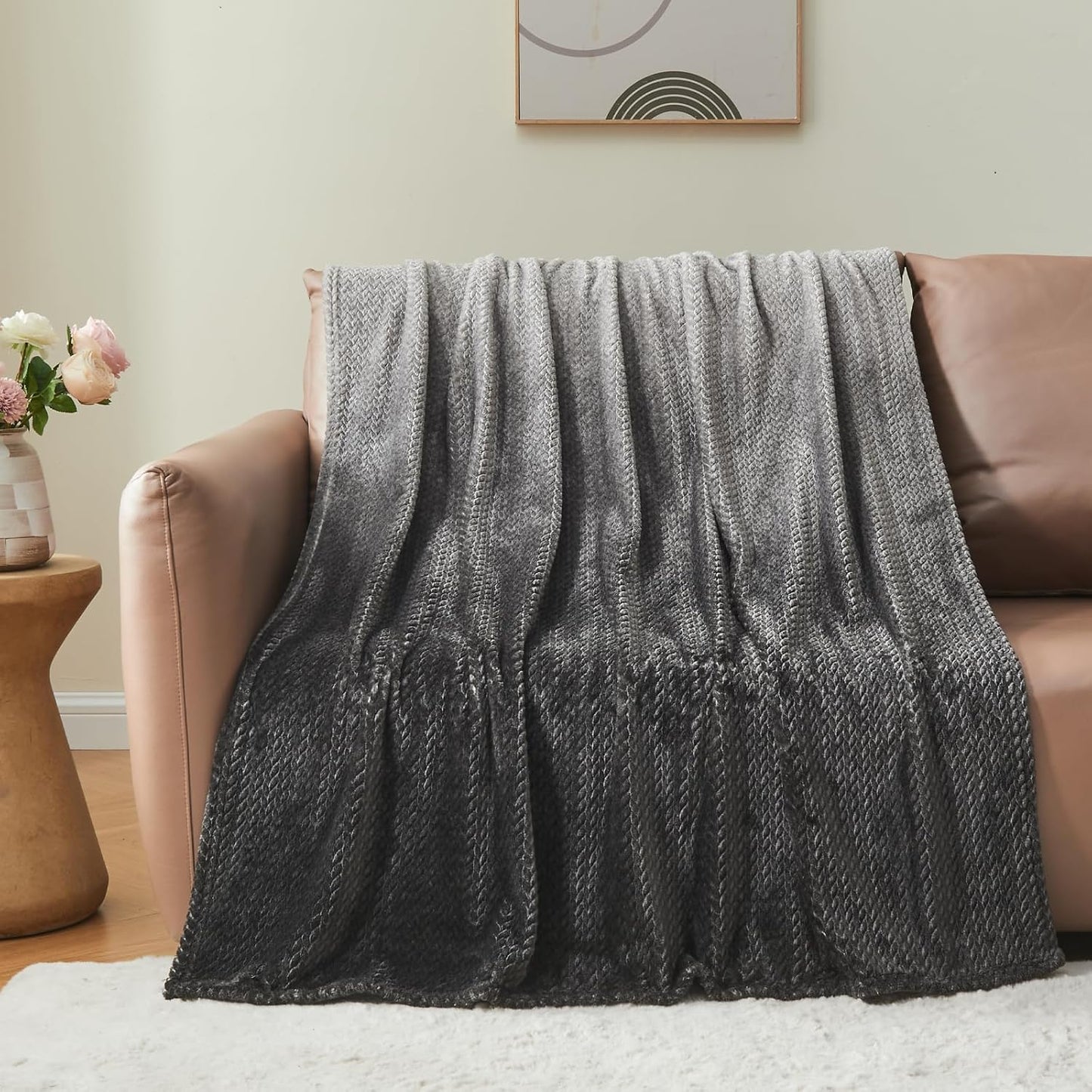 NEWCOSPLAY Super Soft Throw Blanket Light Purple Premium Silky Flannel Fleece Leaves Pattern Lightweight Bed Blanket All Season Use (Light Purple, Throw(50"x60")) - Colors B