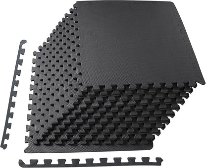 BalanceFrom Puzzle Exercise Mat 1" Thick, EVA Interlocking Foam Floor Tiles for Home Gym, Mat for Home Workout Equipment, Floor Padding for Kids, Black, 24 in x 24 in x 1 in, 24 Sq Ft - 6 Tiles