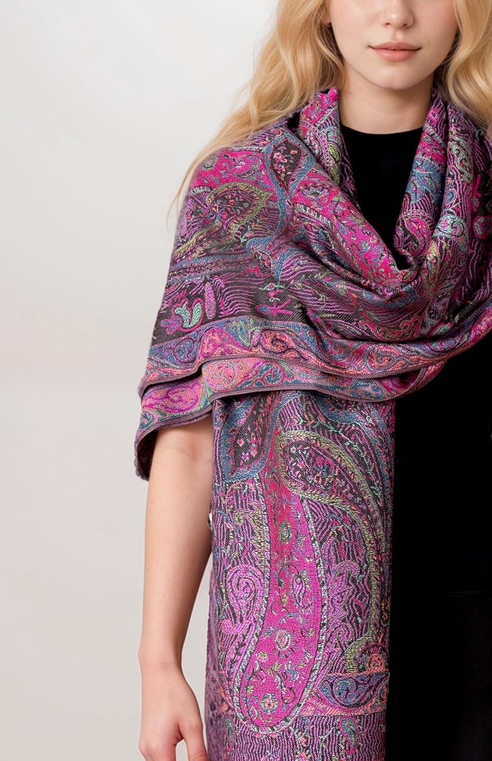 Achillea Reversible Paisley Pashmina Rave Scarf – Exotic Indian Shawls and Wraps for Evening Dresses, Festivals, All Seasons - Colors A