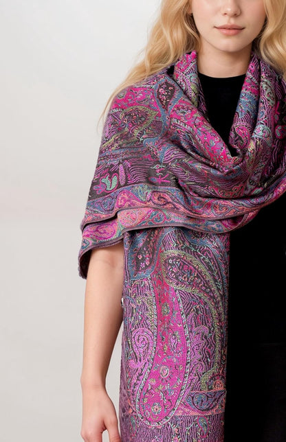 Achillea Reversible Paisley Pashmina Rave Scarf – Exotic Indian Shawls and Wraps for Evening Dresses, Festivals, All Seasons - Colors A
