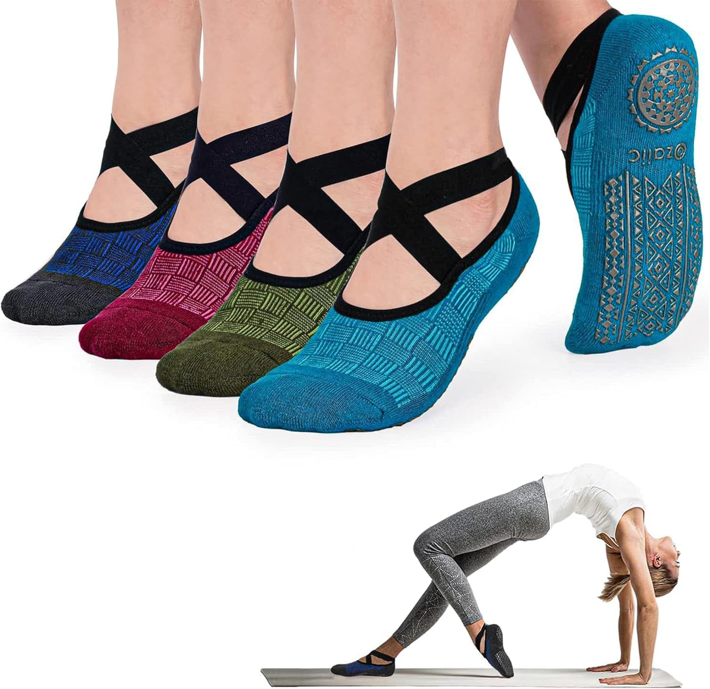 Ozaiic Pilates Socks for Women Non Slip Grip, Yoga Socks with Grippers for Barre, Hospital, Ballet, Dance, Barefoot Workout