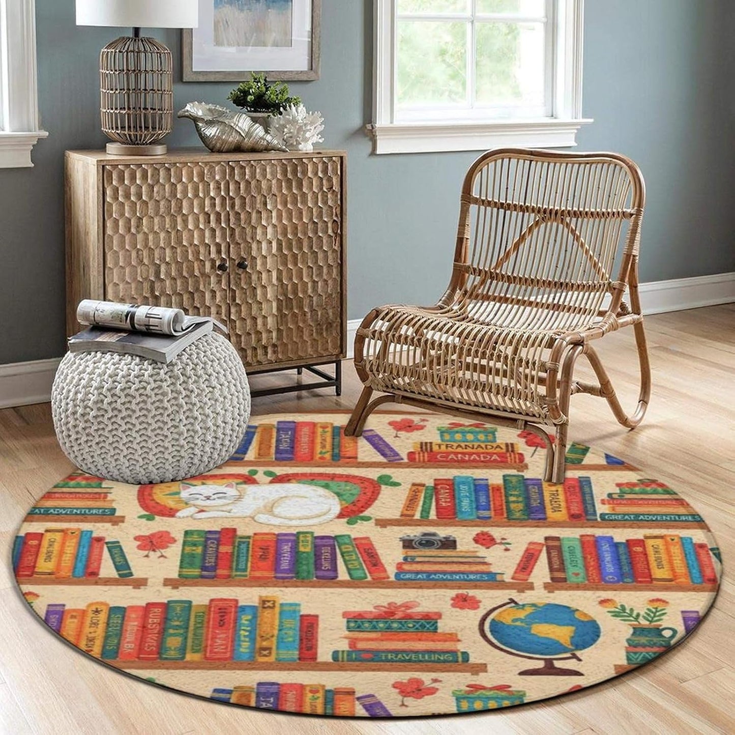 Soft Round Yoga Carpet, Large Home Decor Mat, Non-Slip Machine Washable Kitchen Office Circle Rug Compatible with Cool Norse Viking Vegvisir Runic Compass