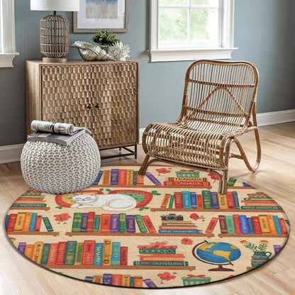 Soft Round Yoga Carpet, Large Home Decor Mat, Non-Slip Machine Washable Kitchen Office Circle Rug Compatible with Cool Norse Viking Vegvisir Runic Compass