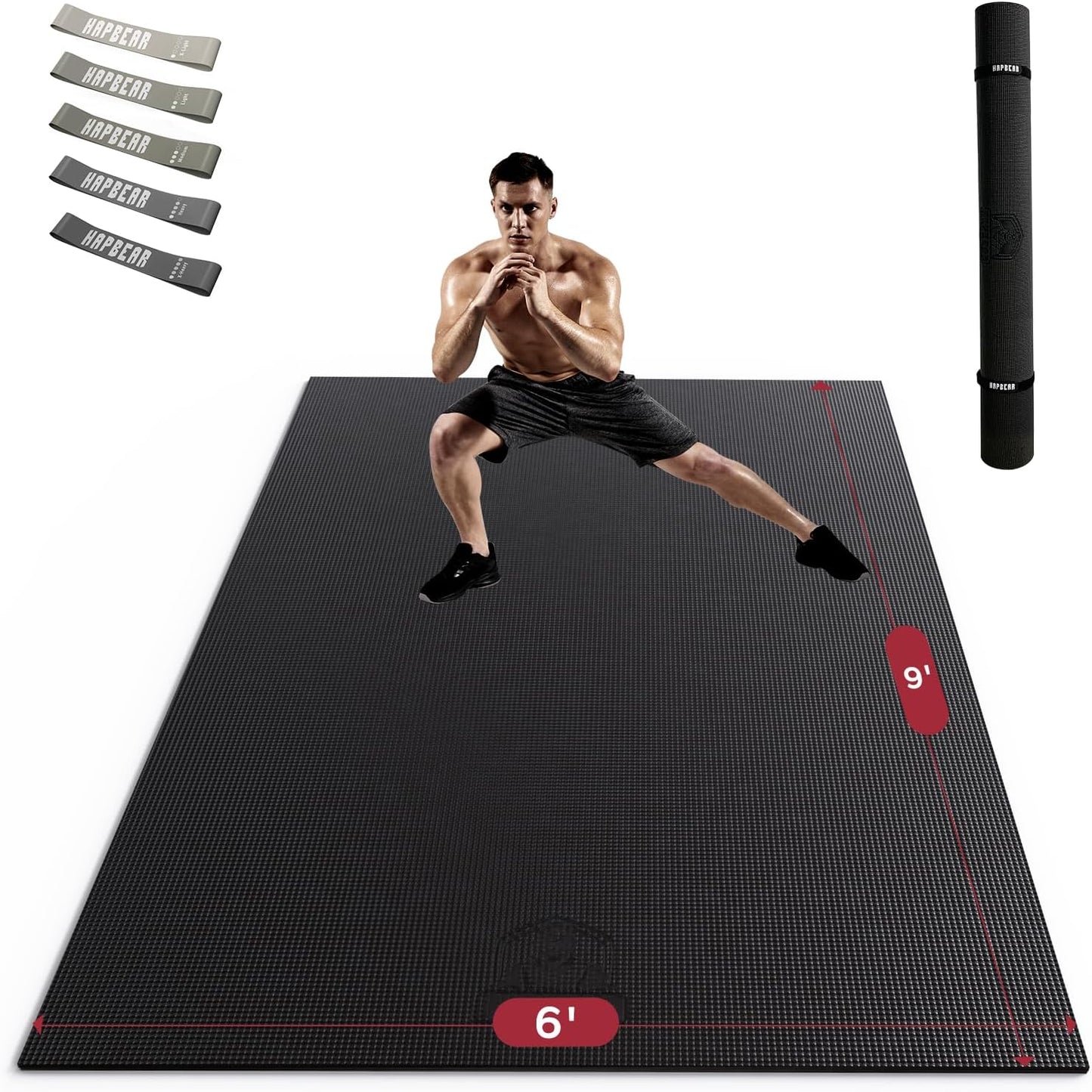HAPBEAR Large Exercise Mat-7'x5'/6'x8'/6'x9'/6'x10'/6'x12'x8mm(1/3"),Non-Slip, Ultra Durable, Thick Workout Mat for Home Gym Flooring Cardio, Yoga for Fitness, High-Density, Shoes-Friendly