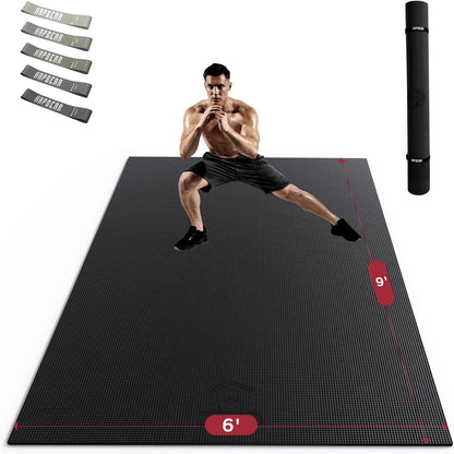 HAPBEAR Large Exercise Mat-7'x5'/6'x8'/6'x9'/6'x10'/6'x12'x8mm(1/3"),Non-Slip, Ultra Durable, Thick Workout Mat for Home Gym Flooring Cardio, Yoga for Fitness, High-Density, Shoes-Friendly
