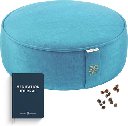 Mindful Modern Velvet Meditation Cushion | Luxe Zafu Yoga Floor Pillow Seat | Posture Support | Buckwheat Hull Filled | Large Round Cushion with Removable Washable Cover + Carry Handle