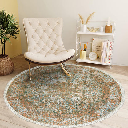 Boho Rug 5Ft Round Bedroom Carpet Circle Nonslip Farmhouse Area Rug Rustic Mandala Floor Mat for Living Room Locker Room Tassel Yoga Throw Rugs Washable Doormat, Purple