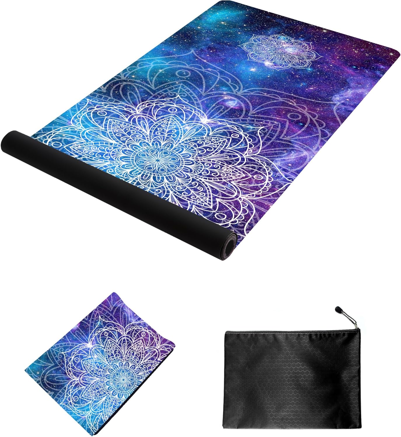 nuveti Printed Travel Yoga Mat-1/16 Inch Thick Non Slip Fitness Workout Mat with Carrying Bag, Foldable Lightweight Suede & Natural Rubber Yoga Mat for Yoga Pilates and Fitness 72" L x 24" W x 1.5mm