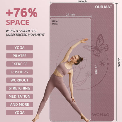 Large 76"x40"x0.4" Yoga Mat - Extra Width & Thick Non-Slip Exercise Mat, Versatile for Stretching, Yoga Studio, Gym, Home & Indoor/Outdoor Workouts