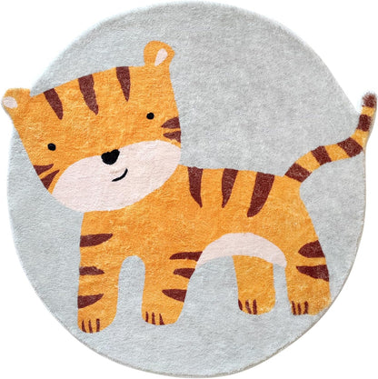 Poowe Cute Animals Kids Room Rug,39.4" Round Washable Area Rugs Rabbit Rug Nursery Rug for Baby Boys Girls Play Mat Floor Carpet Non Slip Soft Rugs for Living Room Bedroom Playroom Classroom
