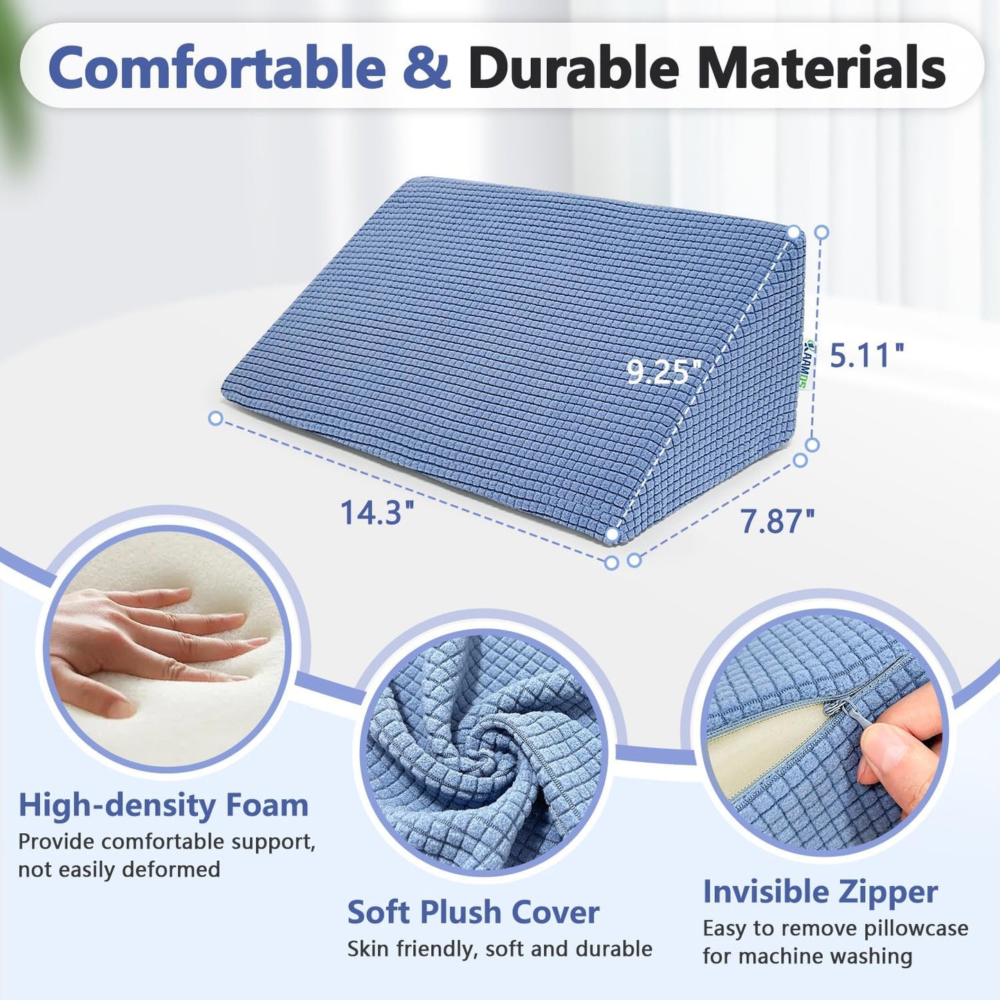 Small Wedge Pillow for Side Sleeping Positioning Wedges Adult, Foam Triangle Wedges Medical for Bed Positioning, Bed Sores Chair Wedge Pillow for Laptop, Yoga, Sofa, Leg Elevation Mini Cushion (1Pcs)