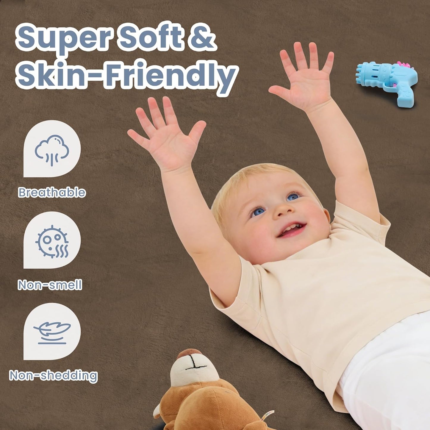 ACOMOPACK 1.3" Thick Baby Play Mat for Floor 79x118"-Large Water-Repellent&Non-Slip Memory Foam Mat for Kids,Toddlers,Soft Velvet Nursery Rug for Tummy Time&Crawling,Yoga,Tatami Style(Blue)