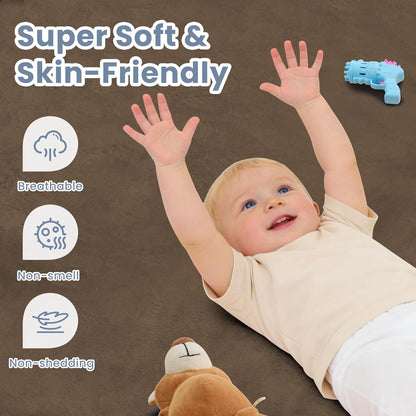 ACOMOPACK 1.3" Thick Baby Play Mat for Floor 79x118"-Large Water-Repellent&Non-Slip Memory Foam Mat for Kids,Toddlers,Soft Velvet Nursery Rug for Tummy Time&Crawling,Yoga,Tatami Style(Blue)