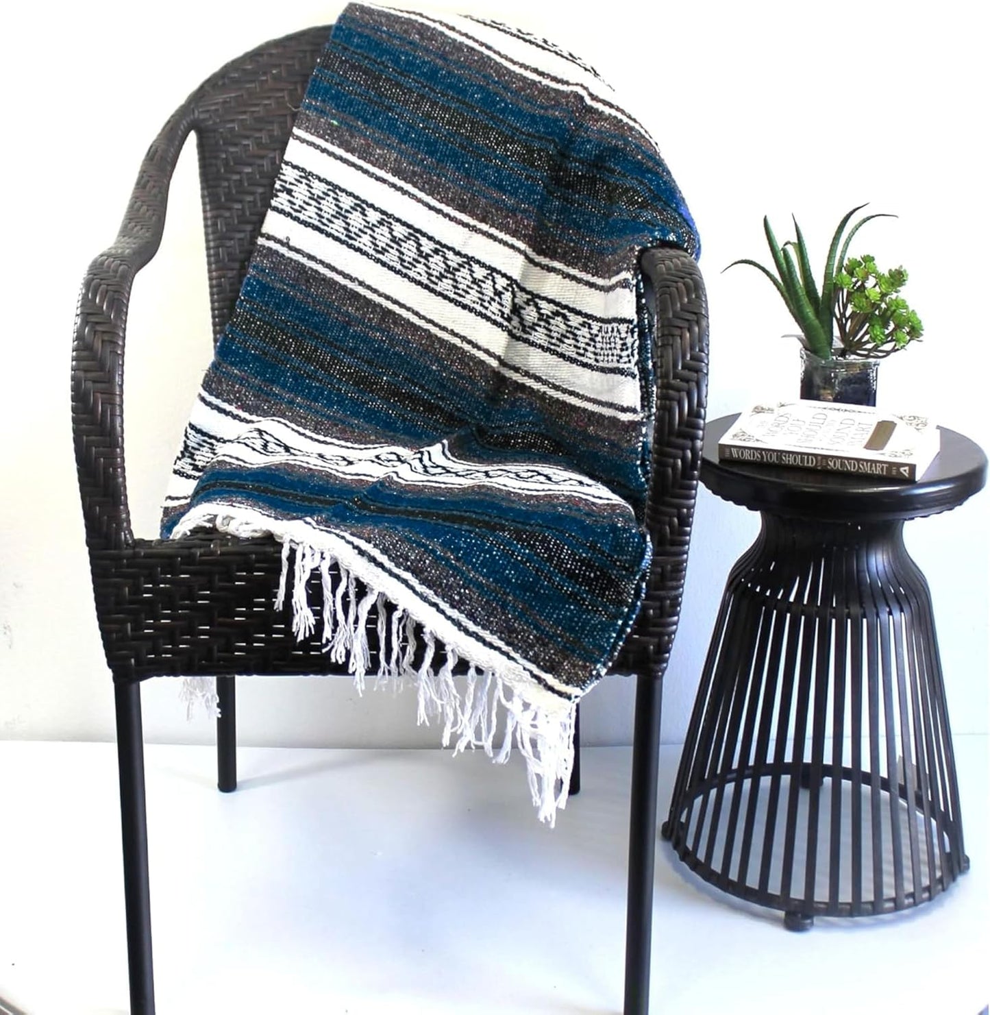 Del Mex Classic Mexican Blanket, Large Authentic Woven Falsa Throw (70"x50"), Artisan Southwest Décor for Beach, Yoga, Outdoors (Lavender)
