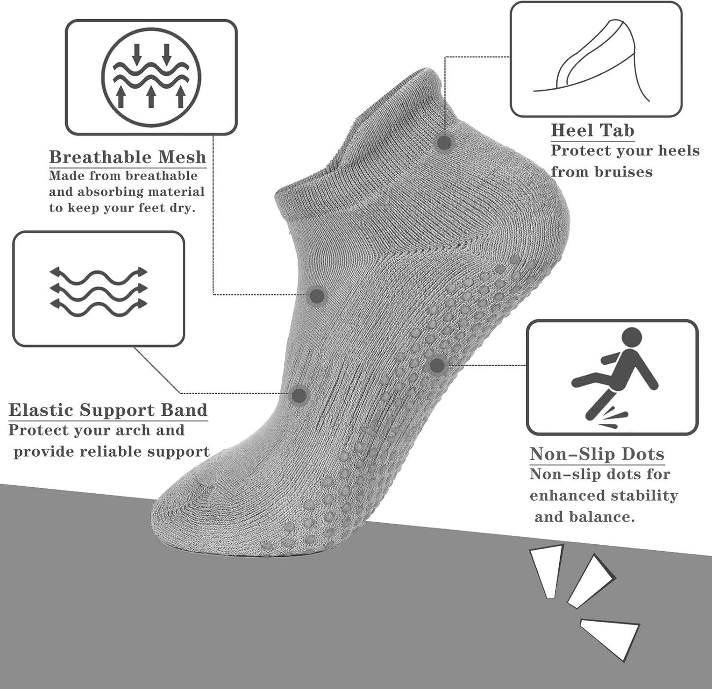 loudashuaiqi Grip Pilates Socks Non Slip Athletic Yoga Socks with Grips for Women Grippy socks for Hospital Workout Barre