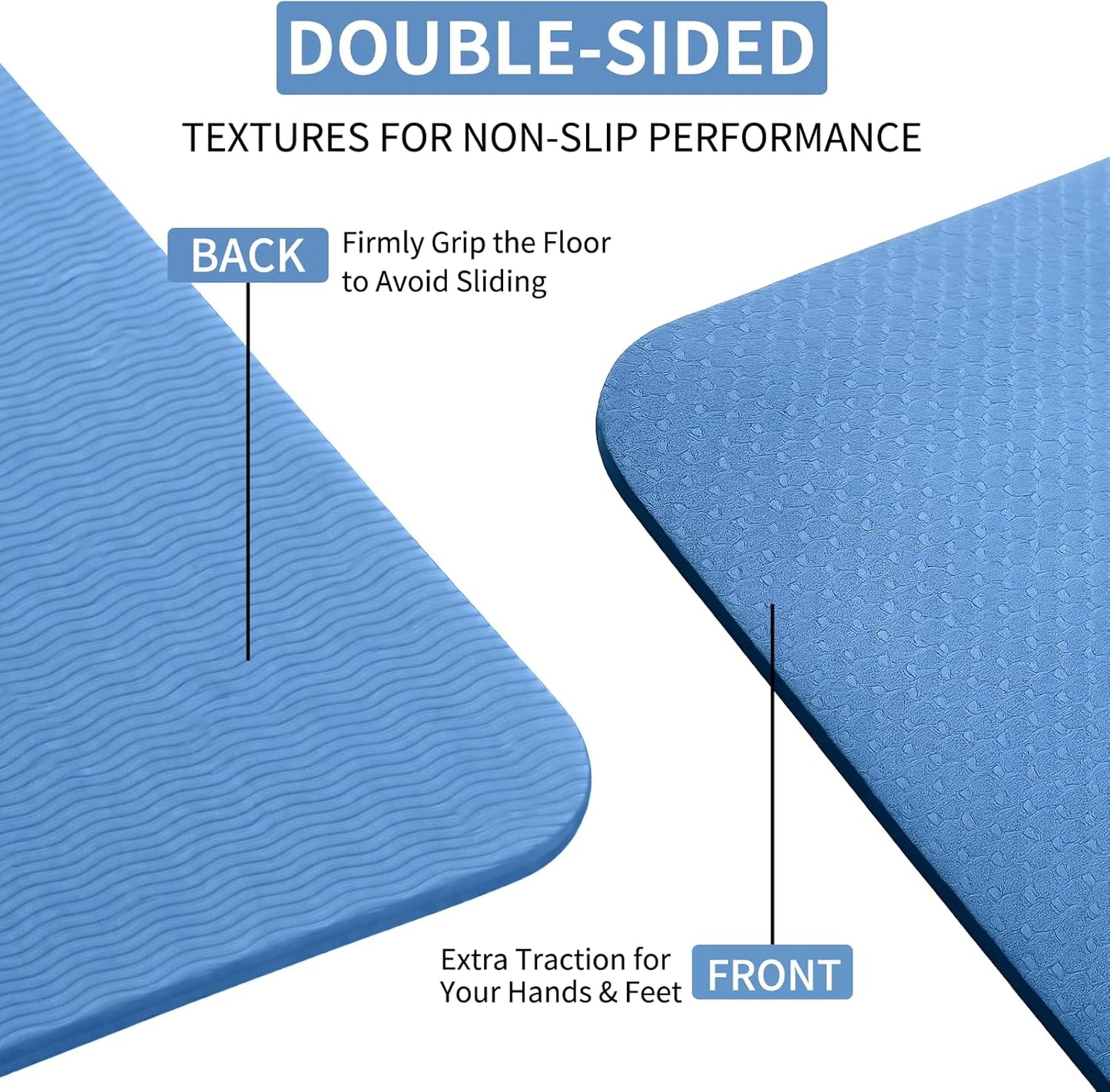 Thick TPE Yoga Mat, Non-Slip Eco-Friendly Exercise Mat with Carrying Strap for Yoga, Pilates and Home Workouts, Standard and Extra Wide Options