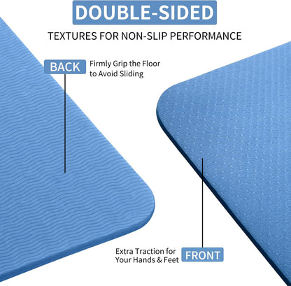 Thick TPE Yoga Mat, Non-Slip Eco-Friendly Exercise Mat with Carrying Strap for Yoga, Pilates and Home Workouts, Standard and Extra Wide Options
