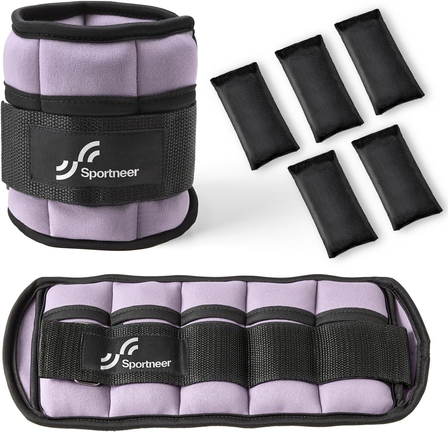 Sportneer Adjustable Ankle Weights Set - 1 Pair (2-10 lbs) Removable Sandbags for Women & Men, Comfortable Neoprene Leg Weights for Walking, Running, Pilates, Yoga, Home Workout & Physical Therapy