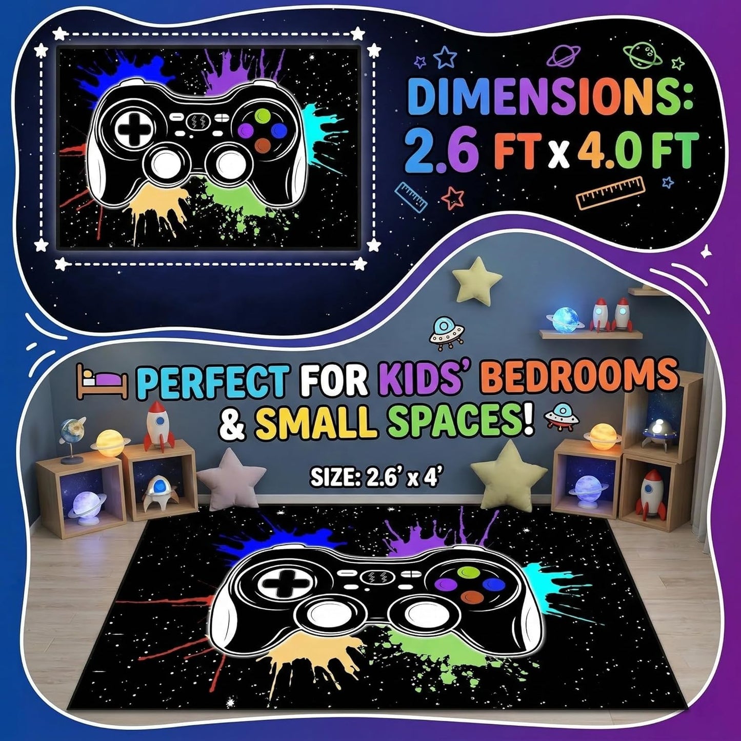 Game Controller Rugs for Bedroom Boys Living Room Gamer Gamepad Red Carpets Floor Mat Player Indoor Mats Gaming Art Design Home Decor Crystal Doormat Yoga Mats 3'x5'