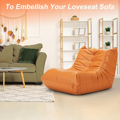Hobestluk Giant Bean Bag Chair Lazy Floor Sofa, Memory Foam Fireside Sofa for Adults, Big Beanbag Faux Leather Armless Chair for Living Room Bedroom Dorm Office (Brown, Single)