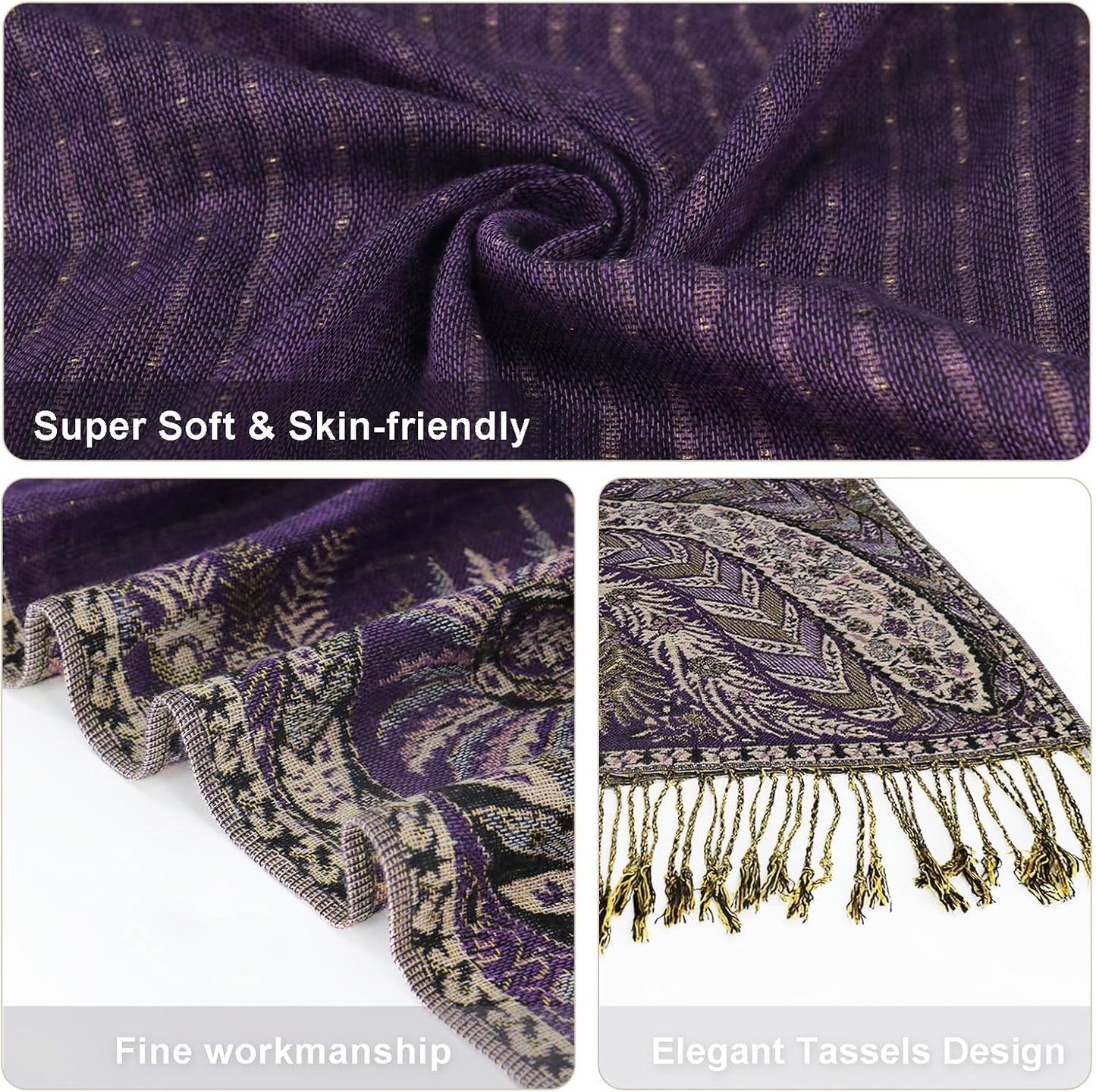 vimate Silky Paisley Pashmina Shawl Scarf-Women's Soft Double-side Jacquard Pashminas Wrap for Evening Dress Travel Shawl