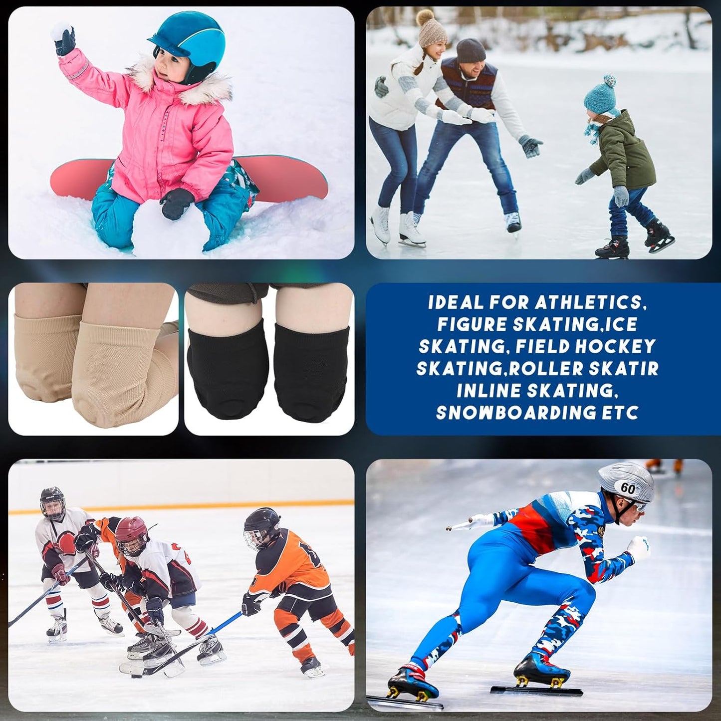 Shappy 2 Pair Figure Ice Skating Knee Pads Gel Dance Knee Pads Cushion and Support Breathable Material for Dancing Skating Women Girl Men