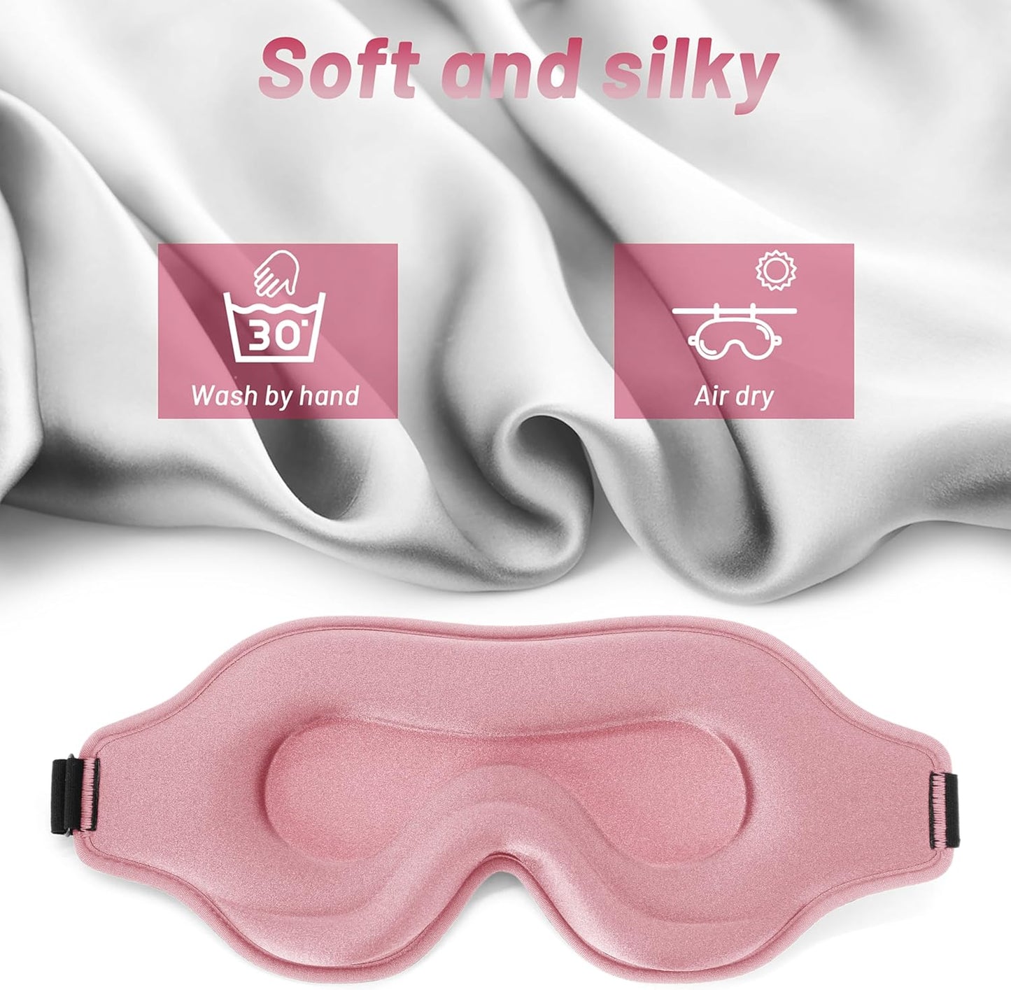 Sleep Eye Mask for Men Women, Sleeping Mask for Side Sleeper, Travel Blackout Night Blindfold Eye Shade Cover with Adjustable Strap (Black)