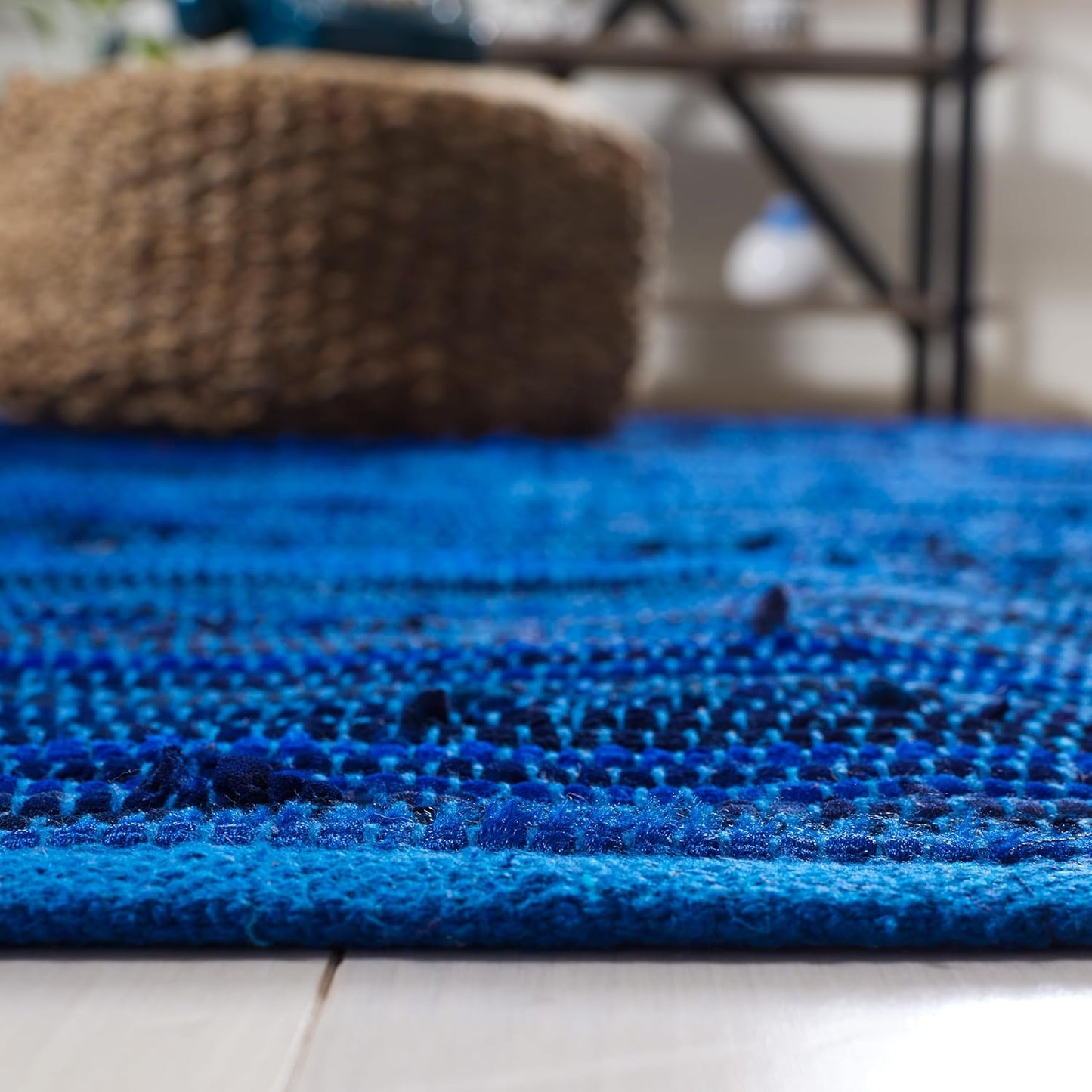 SAFAVIEH Area Rug 3x5 - Rag Rug Collection - Blue & Multi, Handmade Cotton, Boho Stripe Pattern, Ideal for Entryway, Living Room, Bedroom, Dining Space (RAR130B)