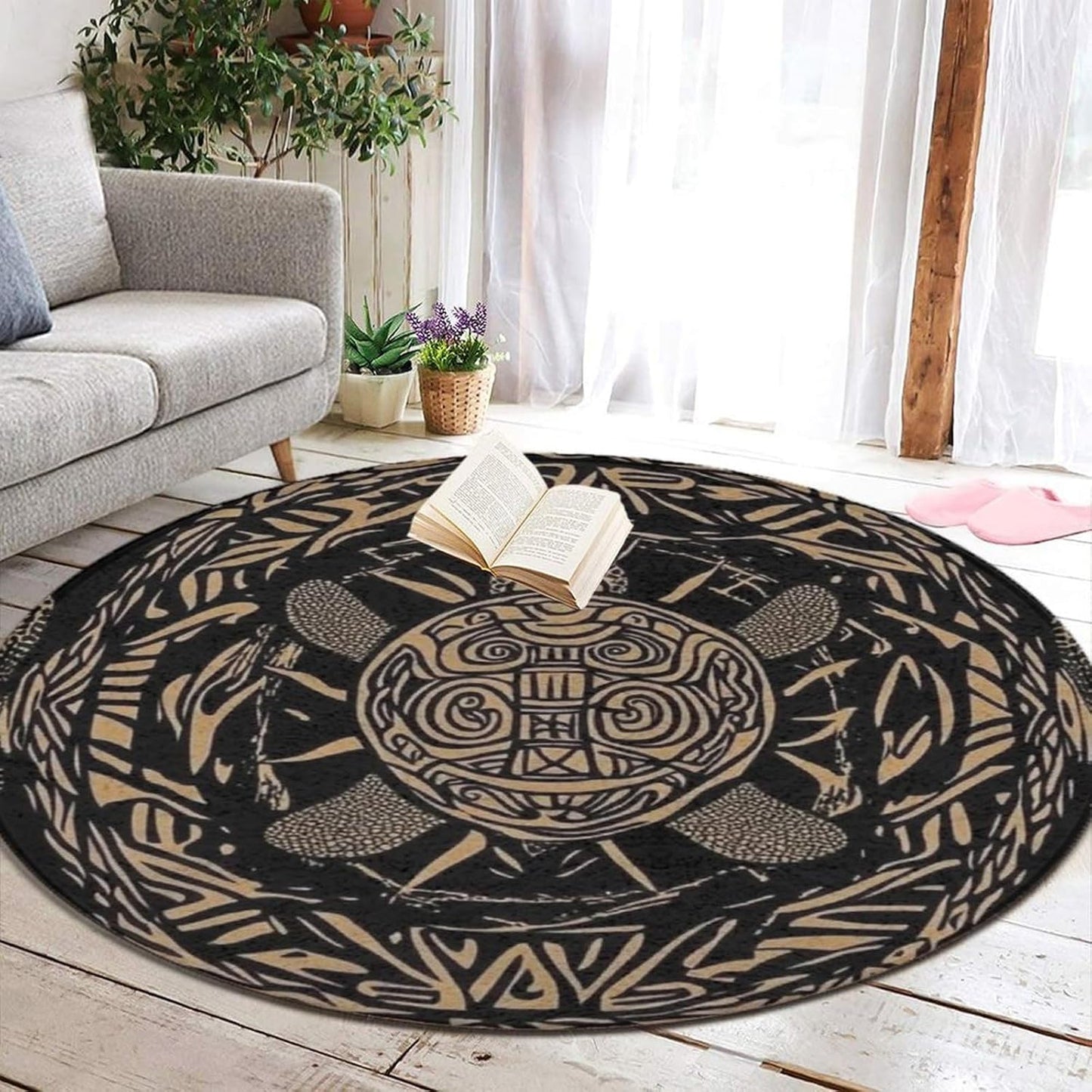 Room Sofa Yoga Soft Round Carpet, Home Decor Non Slip Kitchen Office Circle Rug, Machine Washable Modern Round Area Rug Beach Turtles, 60inch