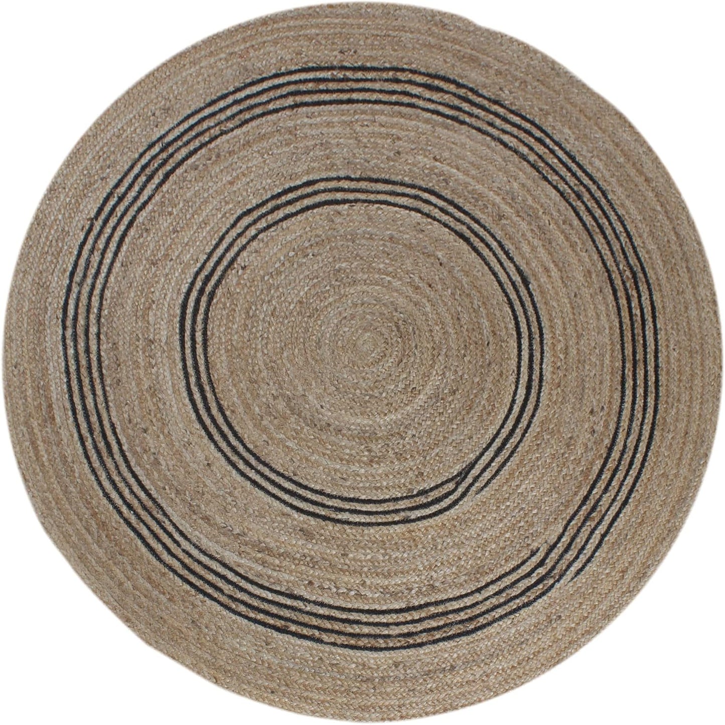 100% Hand Braided Jute Rug Geometric Beige & Black Circle Area Rug Indoor/Outdoor Use Yoga Mat Best Uses for Learning Game,Class Room,Nursery Room,Loundry & Kitchen 4x4 Feet Round
